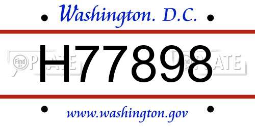 H77898 District Of Columbia License Plate