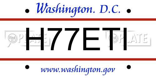 H77ETI District Of Columbia License Plate
