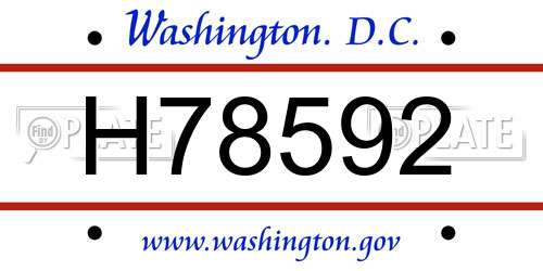 H78592 District Of Columbia License Plate