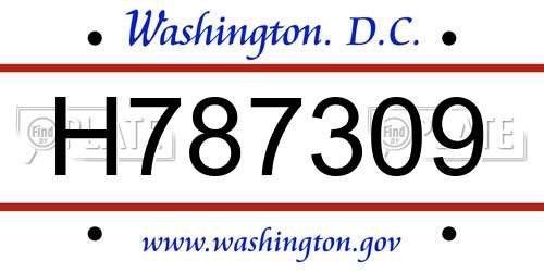 H787309 District Of Columbia License Plate