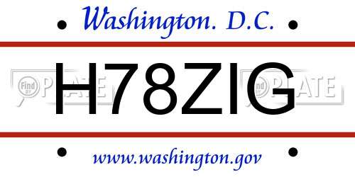 H78ZIG District Of Columbia License Plate