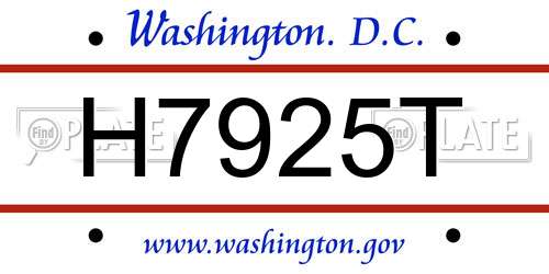 H7925T District Of Columbia License Plate