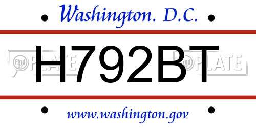 H792BT District Of Columbia License Plate