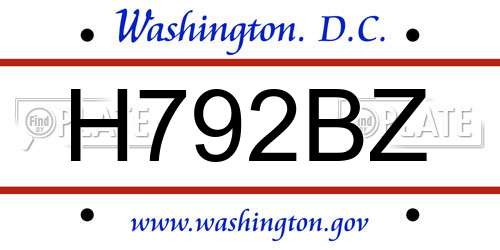 H792BZ District Of Columbia License Plate