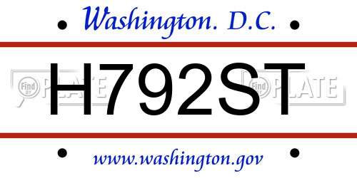 H792ST District Of Columbia License Plate