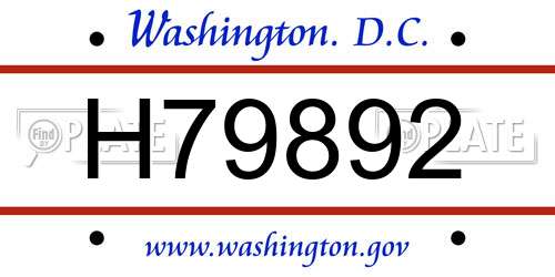 H79892 District Of Columbia License Plate