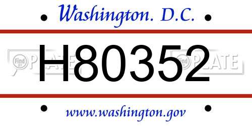 H80352 District Of Columbia License Plate