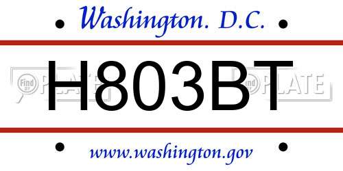 H803BT District Of Columbia License Plate