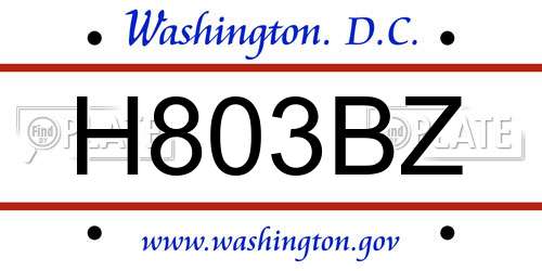 H803BZ District Of Columbia License Plate