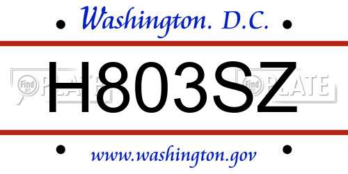H803SZ District Of Columbia License Plate