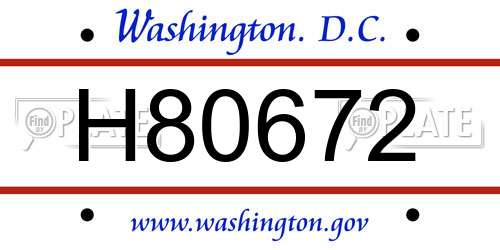 H80672 District Of Columbia License Plate