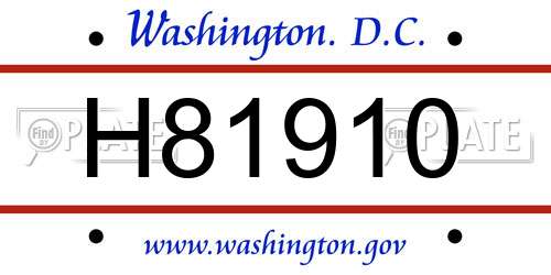 H81910 District Of Columbia License Plate