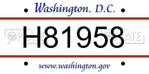 H81958 District Of Columbia License Plate