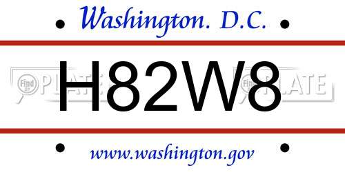 H82W8 District Of Columbia License Plate