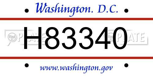 H83340 District Of Columbia License Plate