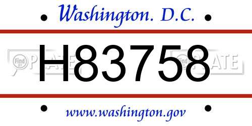 H83758 District Of Columbia License Plate