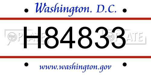 H84833 District Of Columbia License Plate