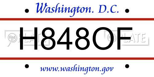 H848OF District Of Columbia License Plate