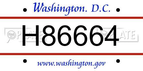 H86664 District Of Columbia License Plate