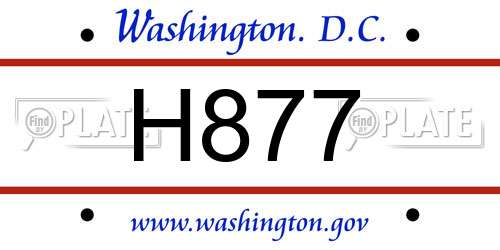 H877 District Of Columbia License Plate