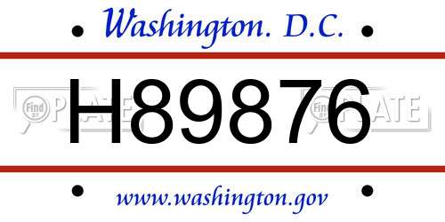 H89876 District Of Columbia License Plate