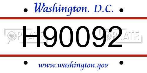 H90092 District Of Columbia License Plate