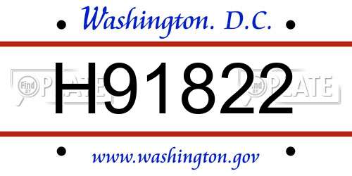 H91822 District Of Columbia License Plate