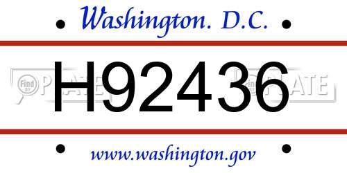 H92436 District Of Columbia License Plate