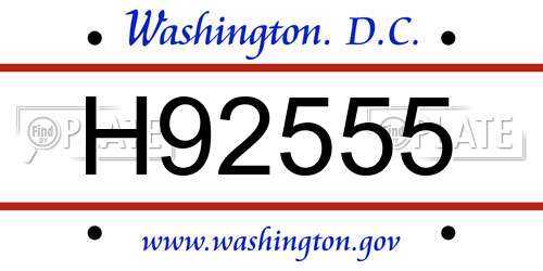 H92555 District Of Columbia License Plate