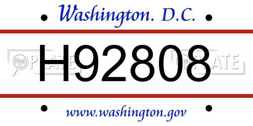 H92808 District Of Columbia License Plate