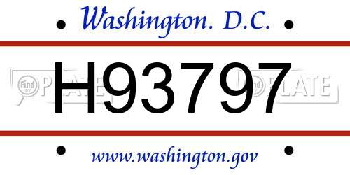 H93797 District Of Columbia License Plate