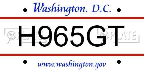 H965GT District Of Columbia License Plate