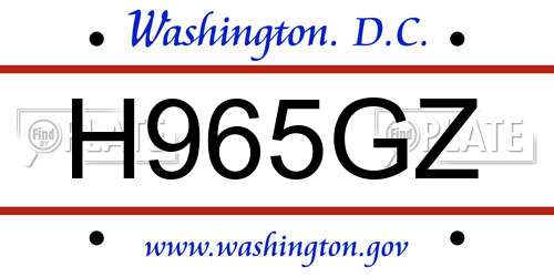 H965GZ District Of Columbia License Plate