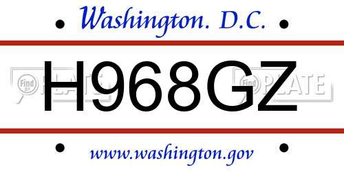 H968GZ District Of Columbia License Plate