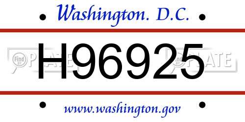 H96925 District Of Columbia License Plate