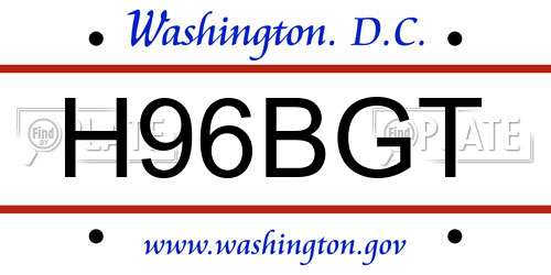 H96BGT District Of Columbia License Plate