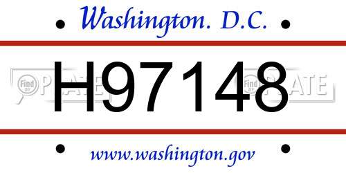 H97148 District Of Columbia License Plate