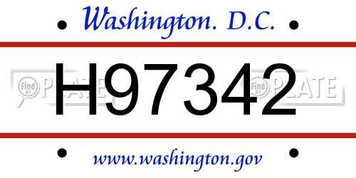 H97342 District Of Columbia License Plate