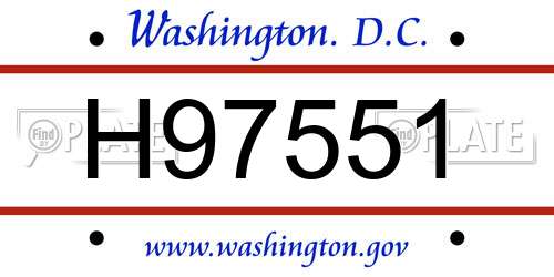 H97551 District Of Columbia License Plate