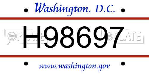 H98697 District Of Columbia License Plate