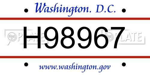 H98967 District Of Columbia License Plate