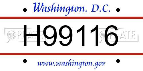 H99116 District Of Columbia License Plate