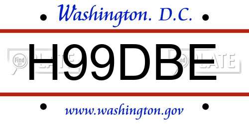 H99DBE District Of Columbia License Plate