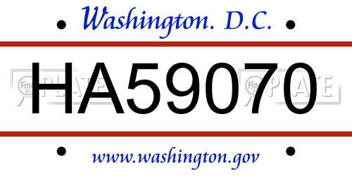 HA59070 District Of Columbia License Plate