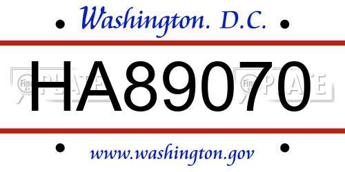 HA89070 District Of Columbia License Plate