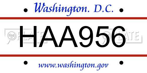 HAA956 District Of Columbia License Plate