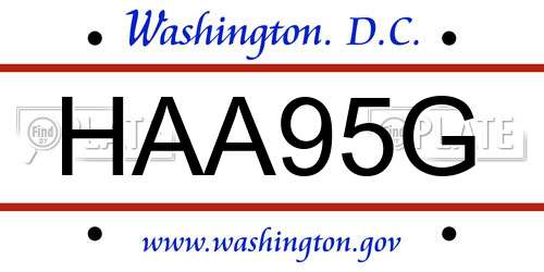 HAA95G District Of Columbia License Plate