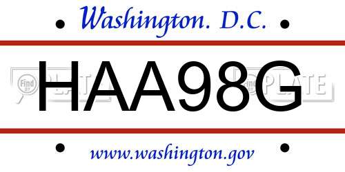 HAA98G District Of Columbia License Plate