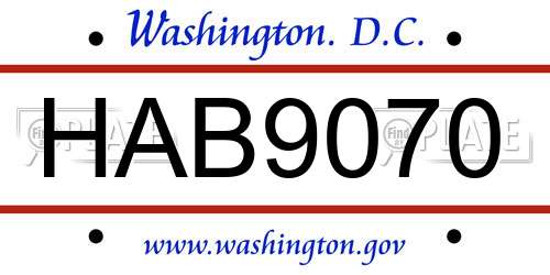 HAB9070 District Of Columbia License Plate