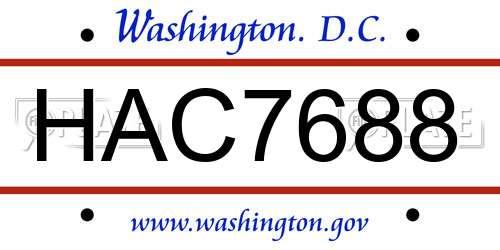 HAC7688 District Of Columbia License Plate
